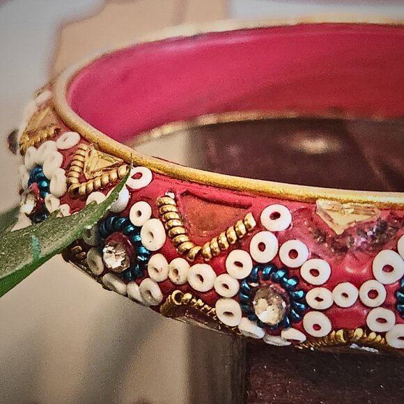Unique Red Boho Bazaar Style Artisan Bangle | Charmingly Imperfect - Picture 3 of 7